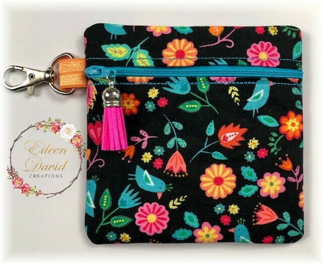 Zipper Bag with Tab &amp; Clasp #9 BIRDS &amp; FLOWERS