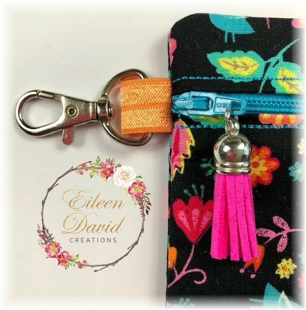 Zipper Bag with Tab &amp; Clasp #9 BIRDS &amp; FLOWERS