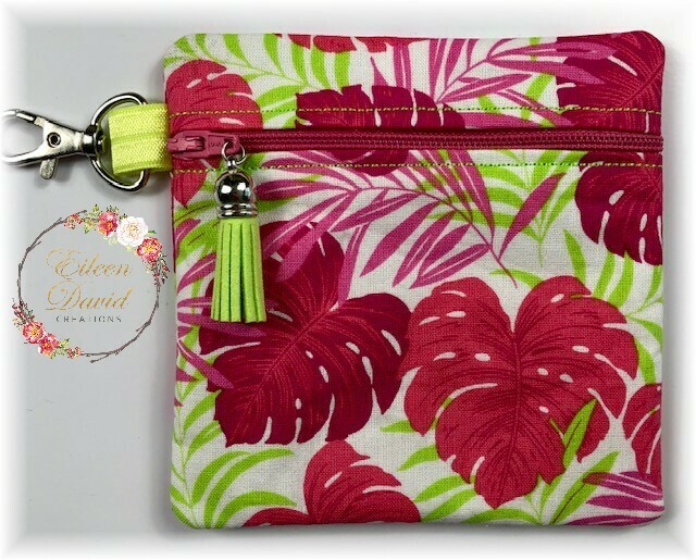 Zipper Bag with Tab &amp; Clasp #10 TROPICAL LEAVES