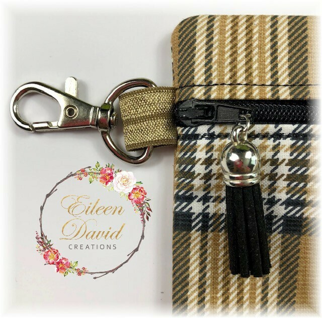 Zipper Bag with Tab &amp; Clasp #13 TAN PLAID