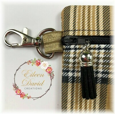 Zipper Bag with Tab &amp; Clasp #13 TAN PLAID