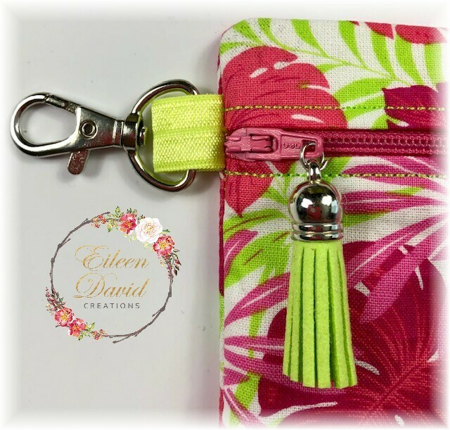 Zipper Bag with Tab &amp; Clasp #10 TROPICAL LEAVES
