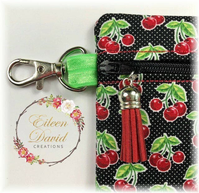 Zipper Bag with Tab &amp; Clasp #15 CHERRIES
