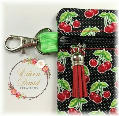 Zipper Bag with Tab &amp; Clasp #15 CHERRIES