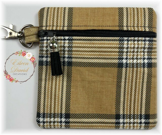 Zipper Bag with Tab &amp; Clasp #13 TAN PLAID