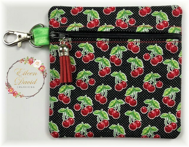 Zipper Bag with Tab &amp; Clasp #15 CHERRIES