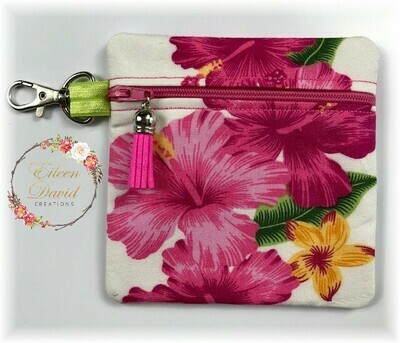 Zipper Bag with Tab &amp; Clasp #17 PINK HIBISCUS