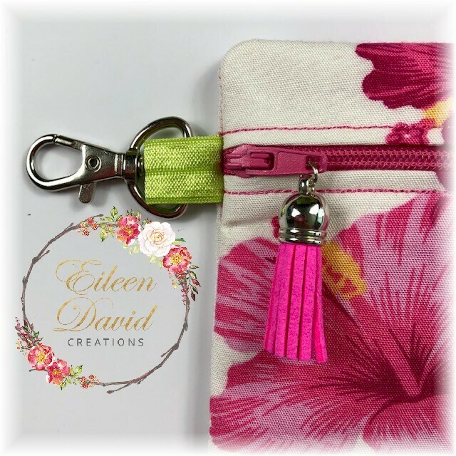 Zipper Bag with Tab &amp; Clasp #17 PINK HIBISCUS
