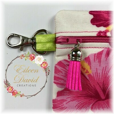 Zipper Bag with Tab &amp; Clasp #17 PINK HIBISCUS