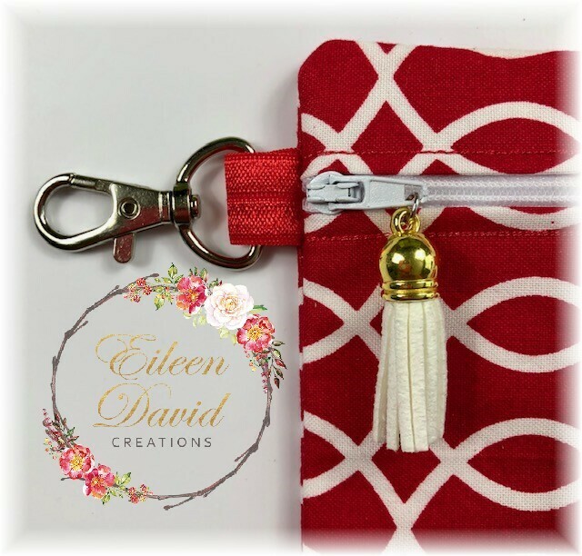 Zipper Bag with Tab &amp; Clasp #20 RED WITH WAVY LINES