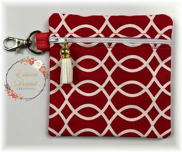 Zipper Bag with Tab &amp; Clasp #20 RED WITH WAVY LINES