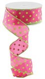 Hot Pink with Small Lime Polka Dot Wired Ribbon