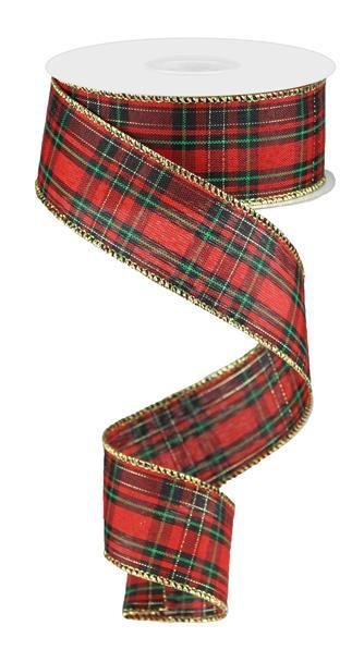 Red/Black/Green/Gold Plaid Wired Ribbon