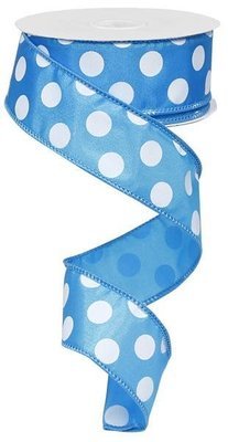 Turquoise Blue with White Medium Polka Dots Wired Ribbon