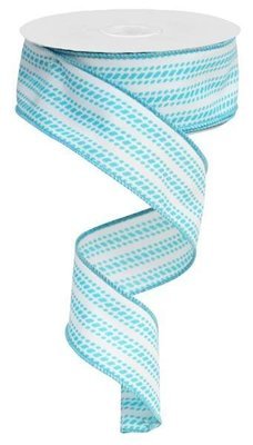 Turquoise and White Dash Vertical Stripe Wired Ribbon