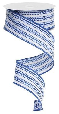 Royal Blue and White Dash Vertical Stripe Wired Ribbon