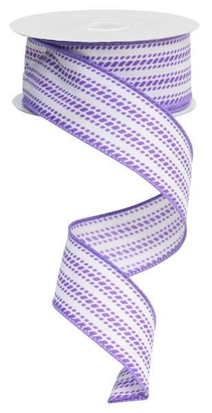 Purple and White Dash Vertical Stripe Wired Ribbon
