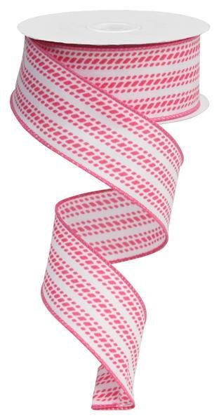 Fuchsia and White Dash Vertical Stripe Wired Ribbon