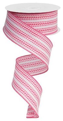 Fuchsia and White Dash Vertical Stripe Wired Ribbon