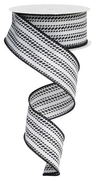 Black and White Dash Vertical Stripe Wired Ribbon