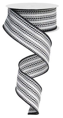 Black and White Dash Vertical Stripe Wired Ribbon