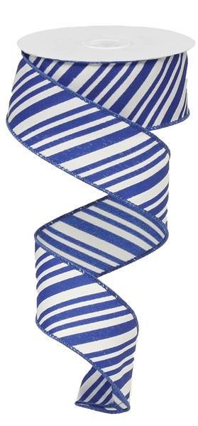 Royal Blue/White - Mix Size Diagonal Lines Wired Ribbon