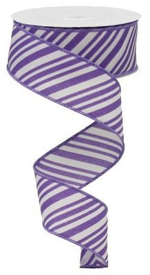 Purple/White - Mix Size Diagonal Lines Wired Ribbon