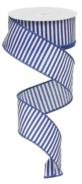 Royal Blue/White - Horizontal Lines Wired Ribbon