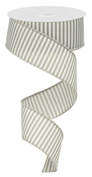 Grey/White - Horizontal Lines Wired Ribbon