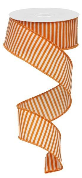 Orange/White - Horizontal Lines Wired Ribbon