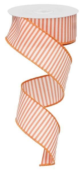 Coral/White - Horizontal Lines Wired Ribbon