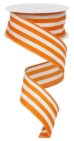 Orange/White - Vertical Stripe Wired Ribbon