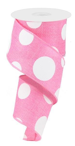 Pink with White Multi Dots Wired Ribbon