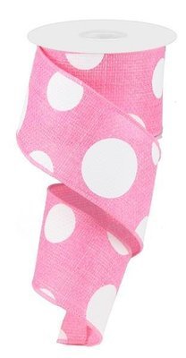 Pink with White Multi Dots Wired Ribbon