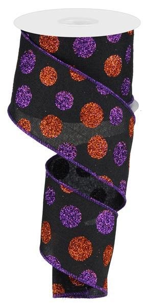 Multi Size Glitter Dots/Royal - Black/Purple/Orange Wired Ribbon