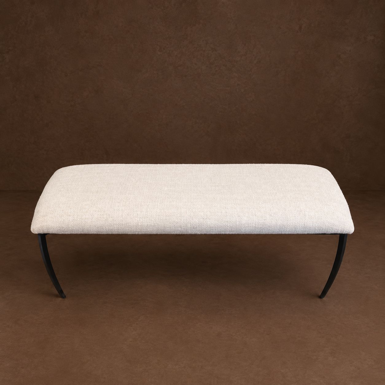 Custom Hand Forged Iron Bench with Brass Details, Newly Upholstered