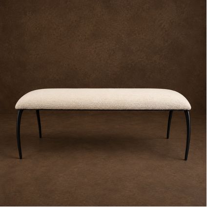 Custom Hand Forged Iron Bench with Brass Details, Newly Upholstered
