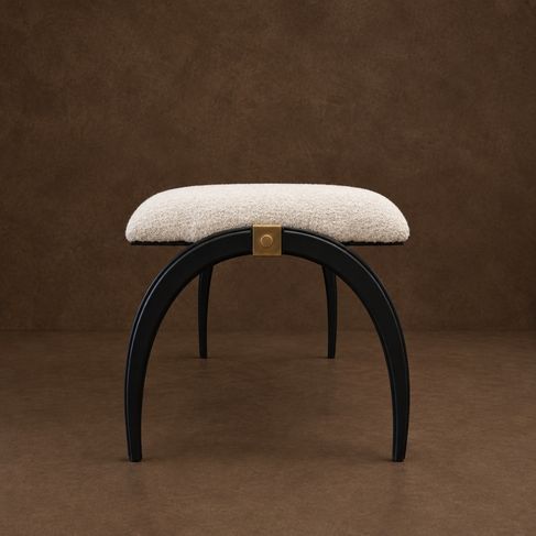 Custom Hand Forged Iron Bench with Brass Details, Newly Upholstered