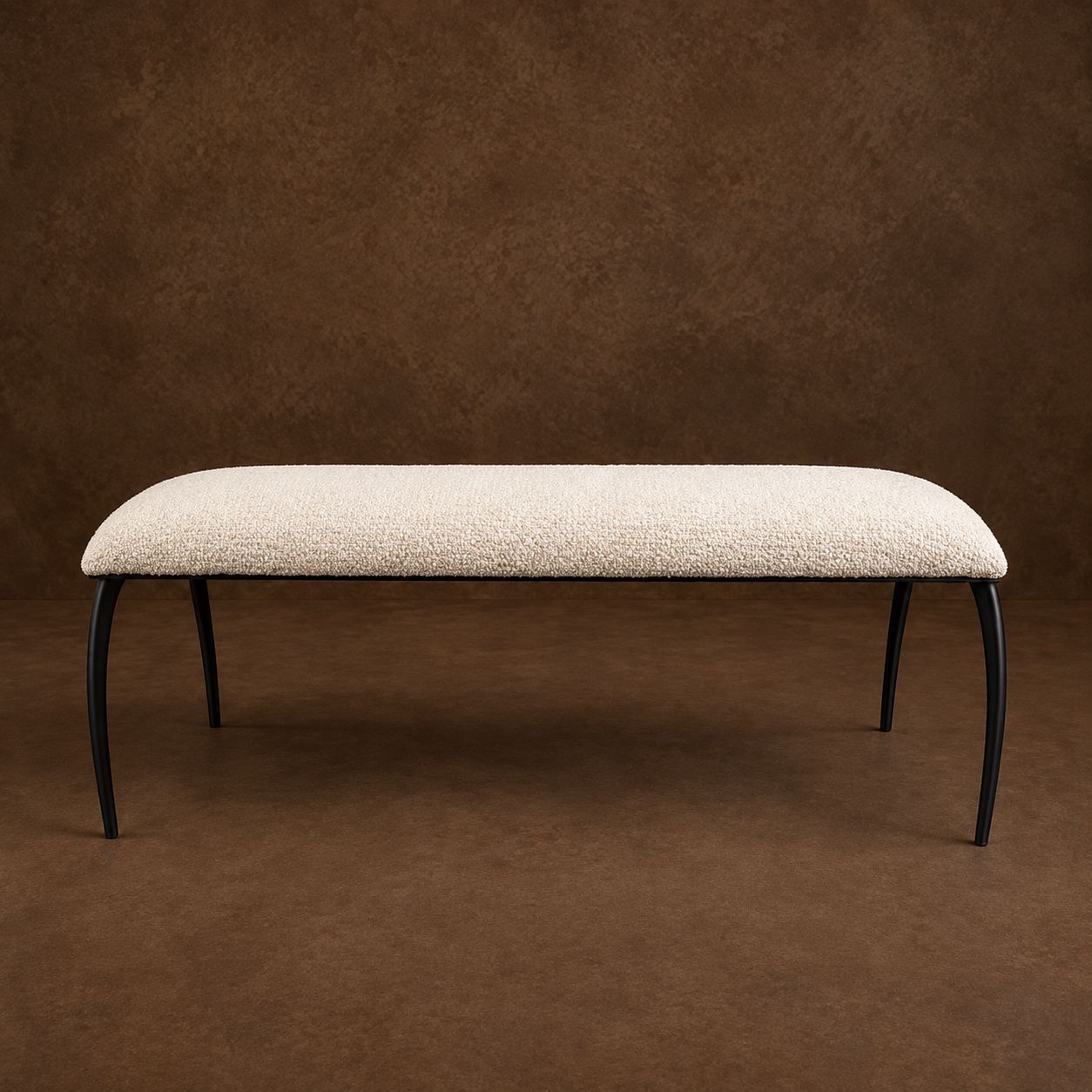Custom Hand Forged Iron Bench with Brass Details, Newly Upholstered