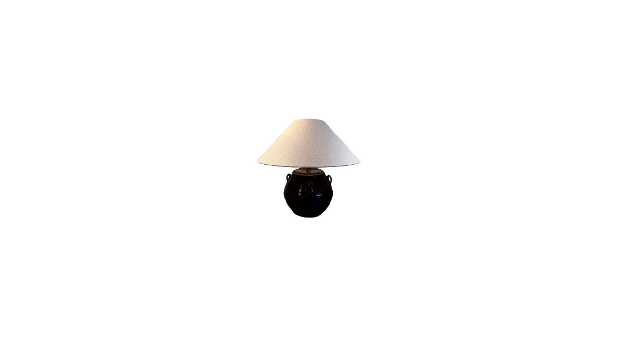 Vintage Chinese Glazed Clay Pot Converted to Table Lamp with Taupe Linen Shade (2026-1897B)