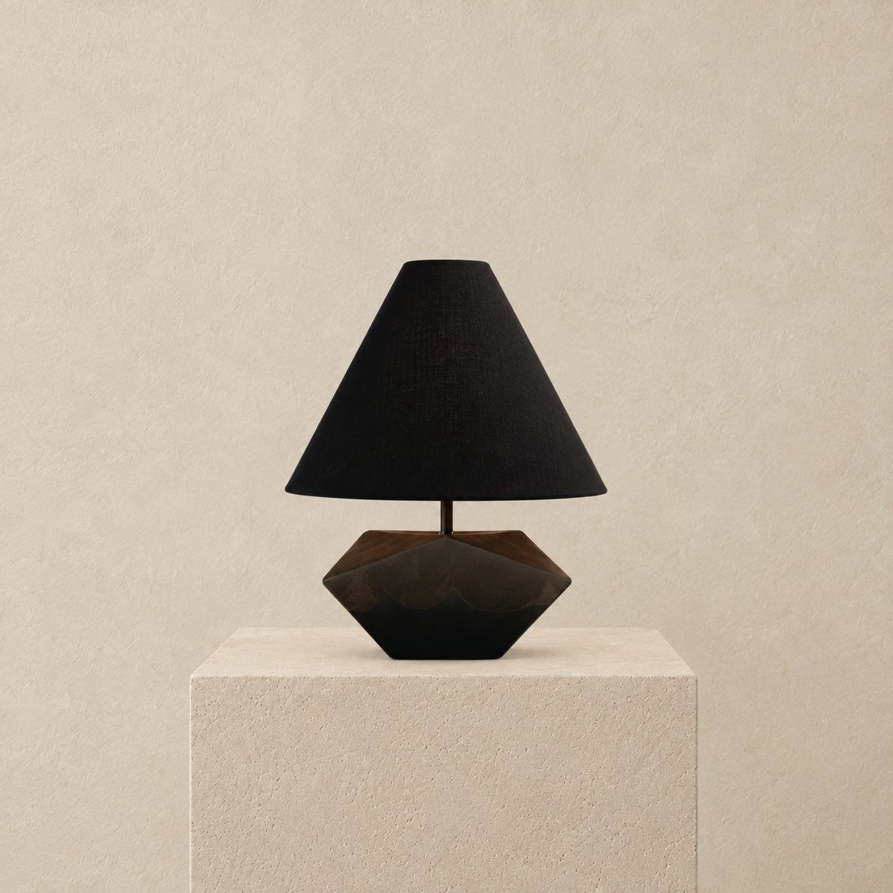 Ceramic "Summit" Lamp in Charcoal with Black Linen Shade by Brooklyn NY Artisan