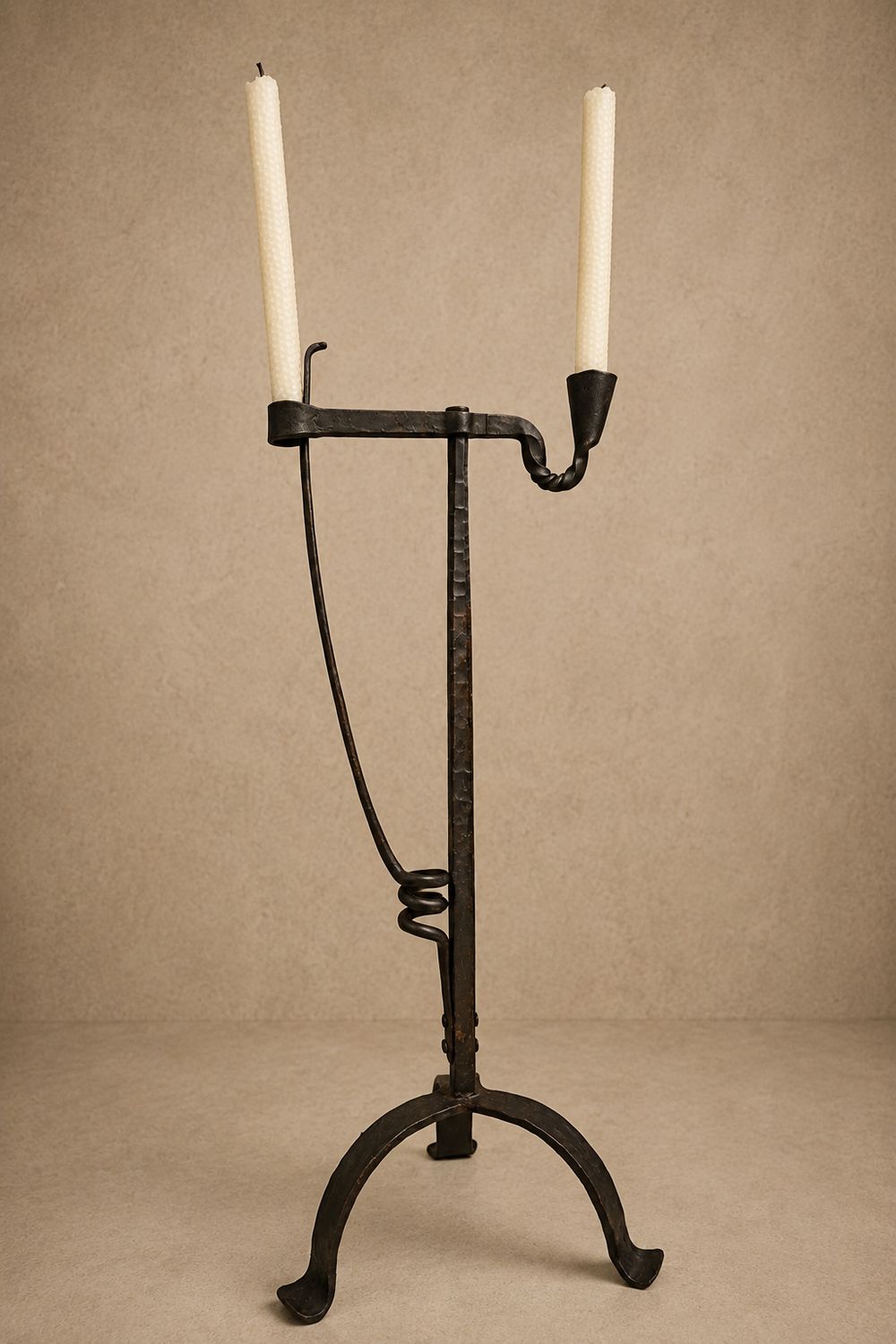 Custom Hand Forged Iron Candlestick with "Lever" Detail