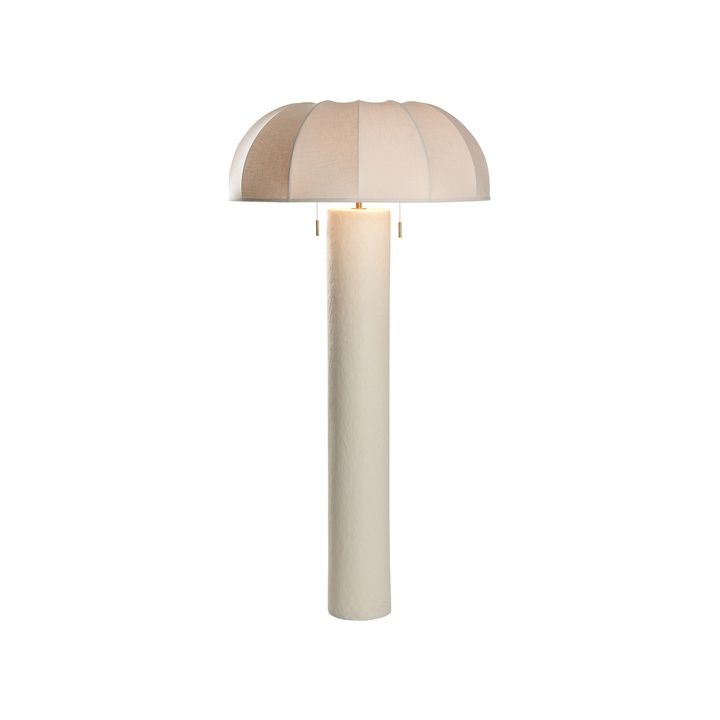 Plaster Column Floor Lamp with Linen Umbrella Shade