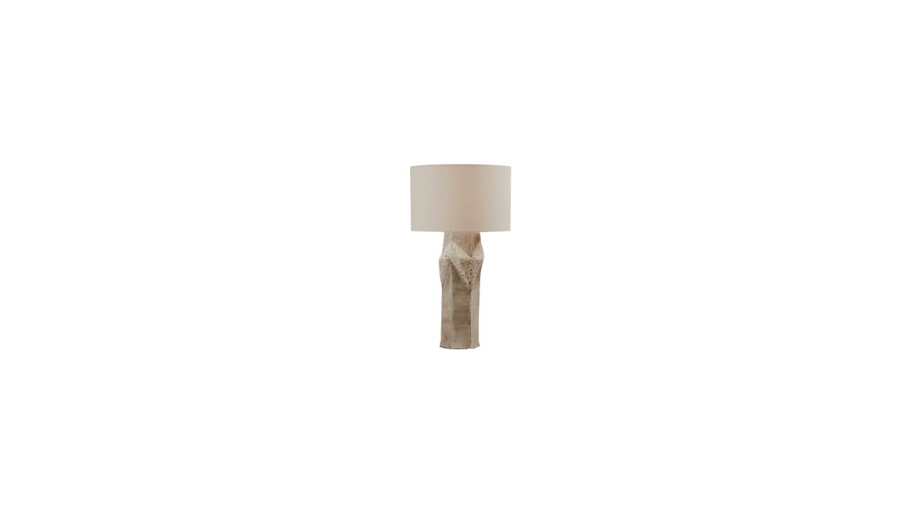 Ceramic "Wrap" Lamp in Frost withy Belgium Linen Shade by Brooklyn NY Artisan
