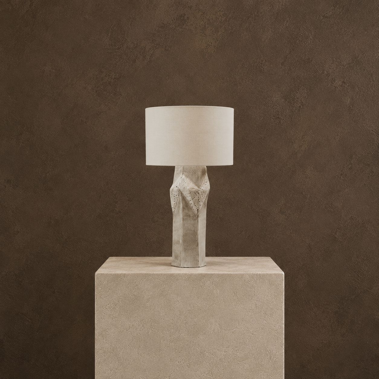 Ceramic "Wrap" Lamp in Frost withy Belgium Linen Shade by Brooklyn NY Artisan