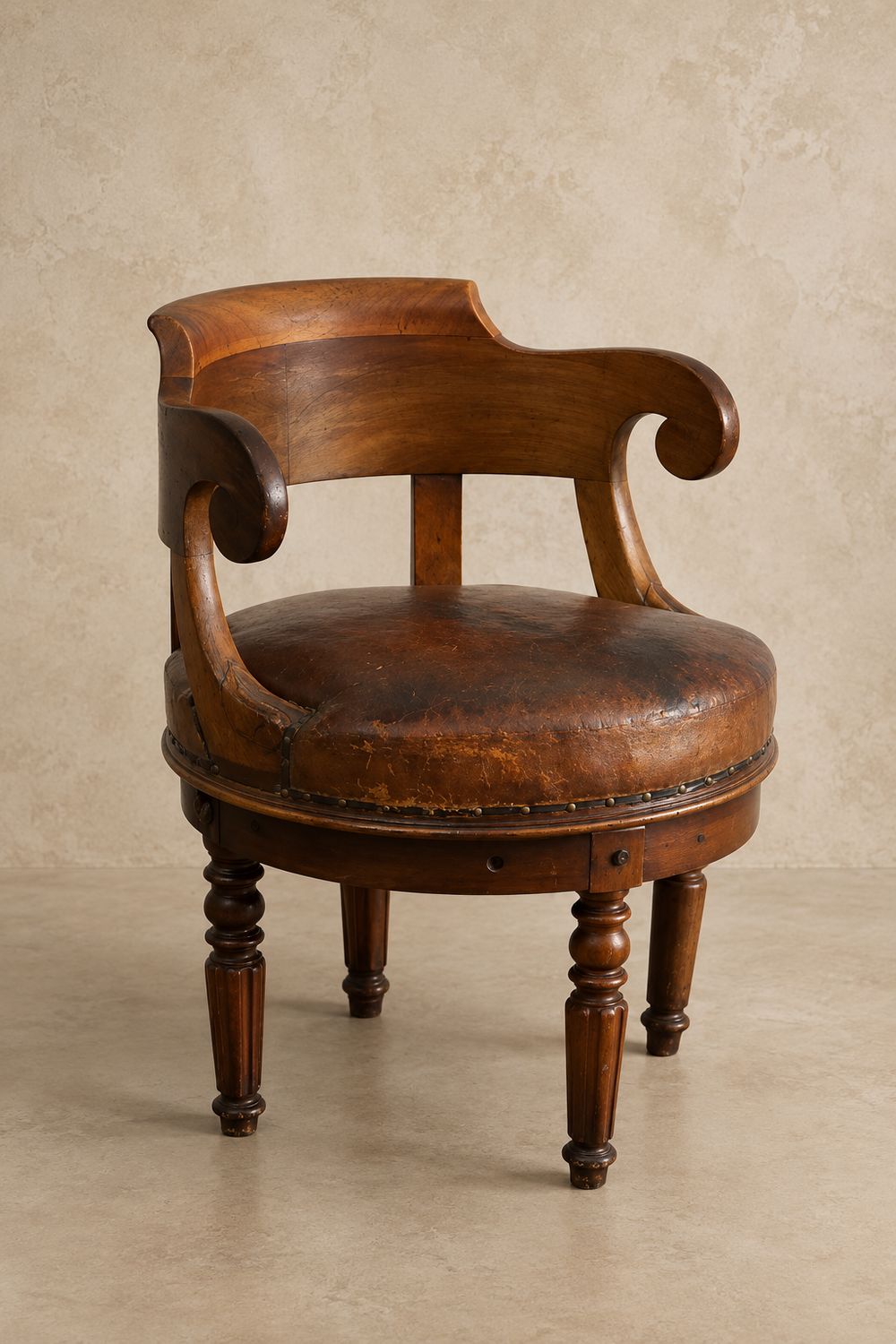 1960's Antique Leather Swivel Chair