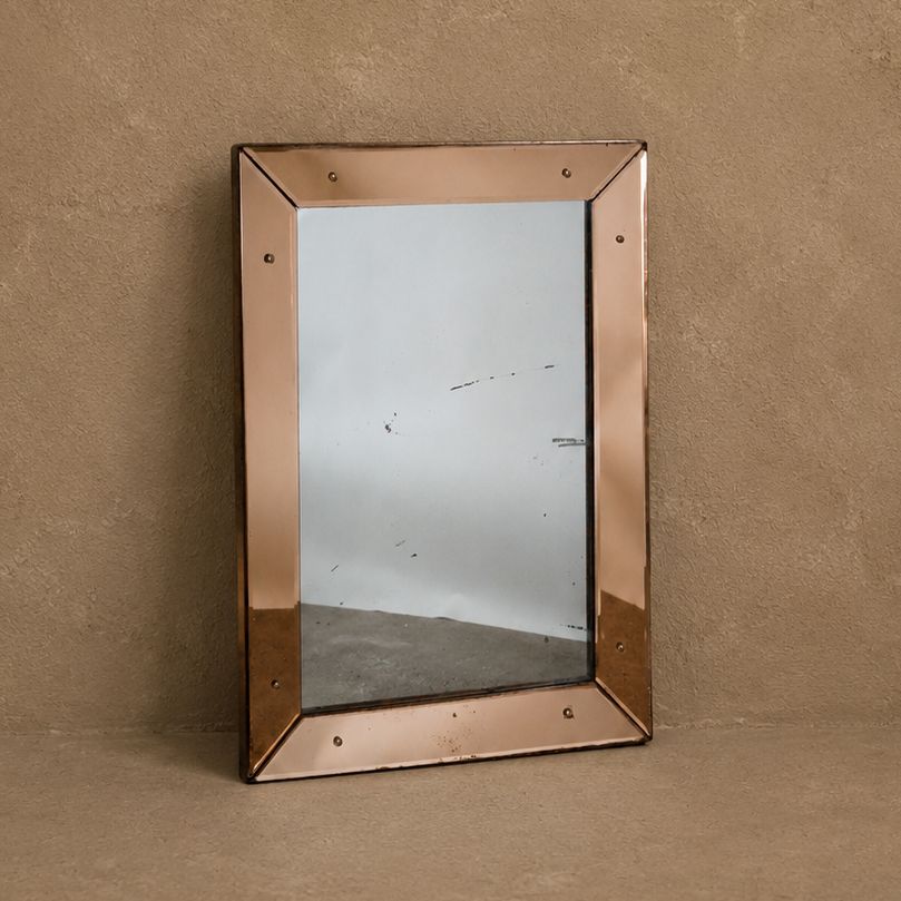 Salmon Colored Glass Framed Mirror, 1950's