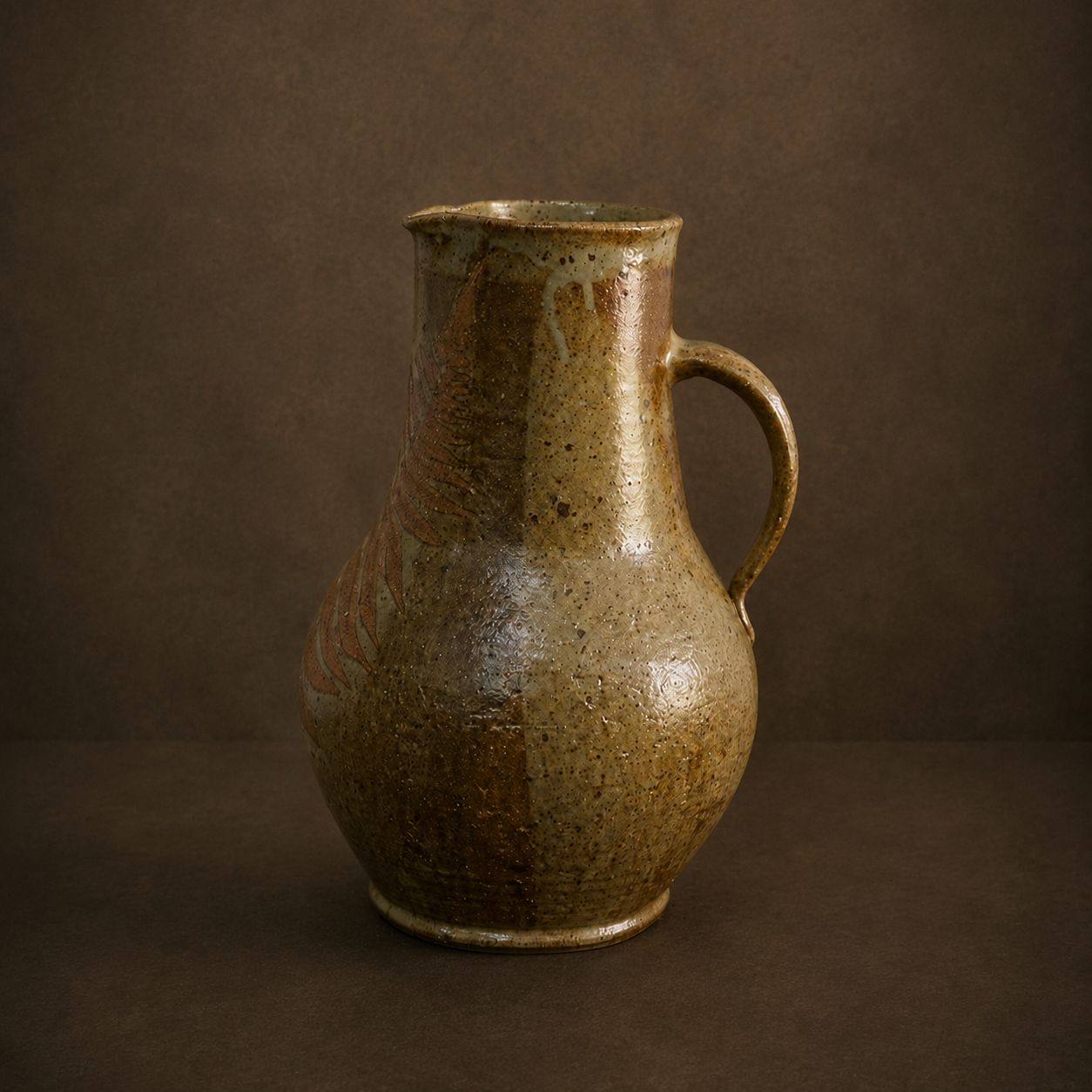 Handmade Pitcher with Fern Relief