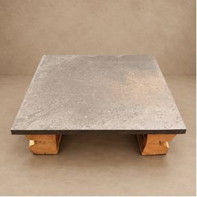 Custom Champlain Black Stone Cocktail Table with  Reclaimed Wood Base