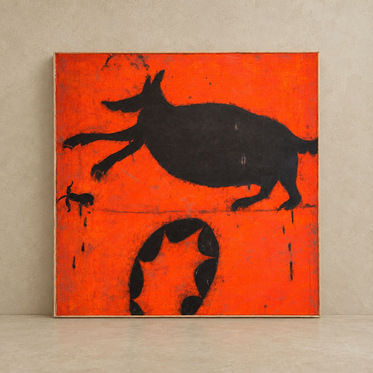 "Dijon Comes for the Persimmons" Painting of Opossum on Telephone Wire by Todd Mossman